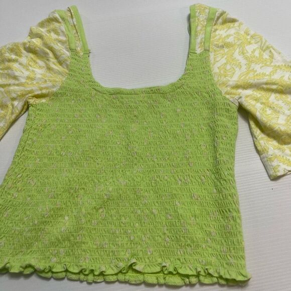 Free People Green Marigold Smocked Crop Top Size Small Medium See Measurements - Picture 3 of 10
